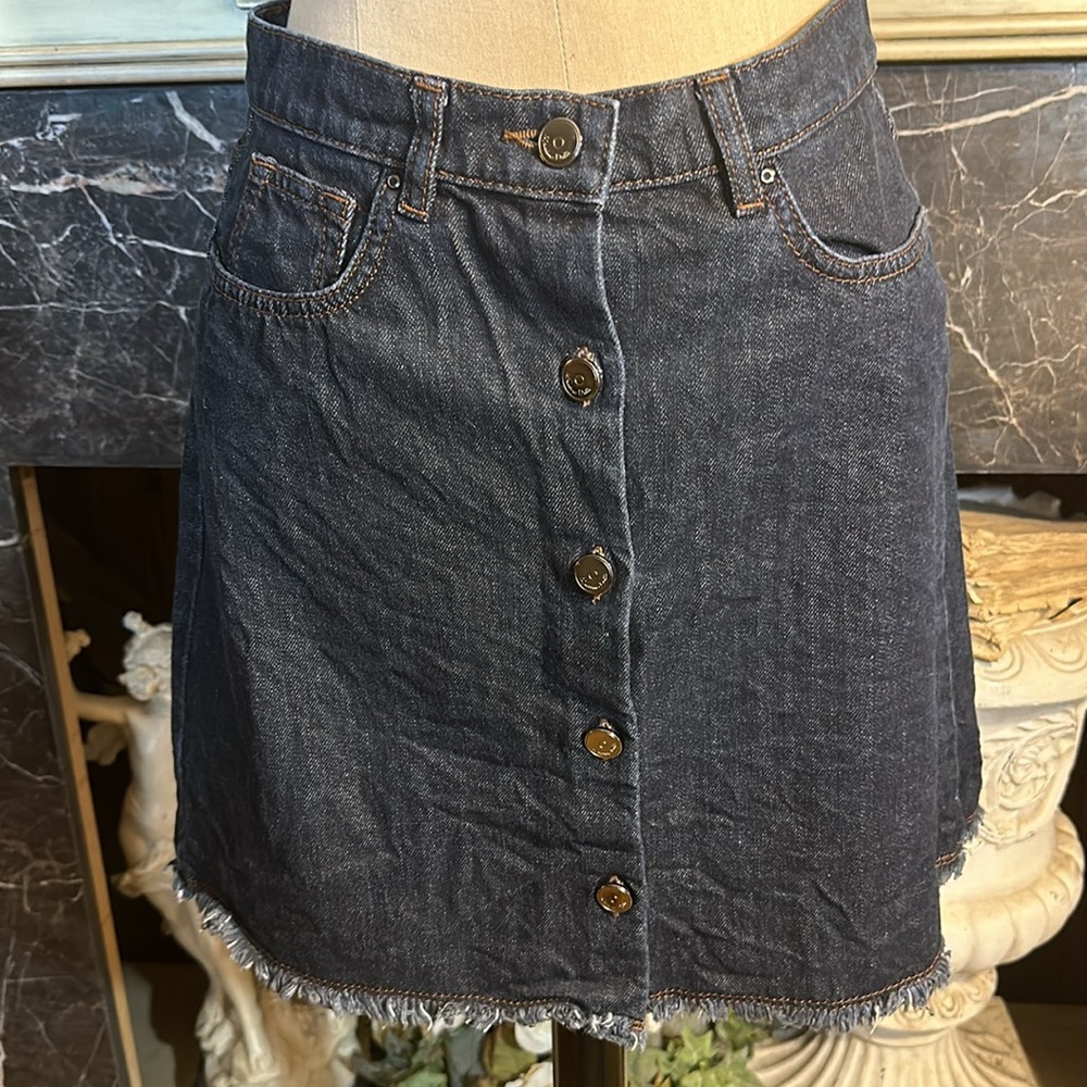Denim Button-Front Mini Skirt - Picture 2 of 7